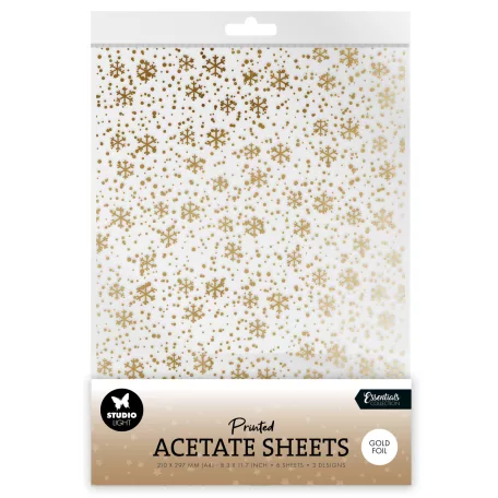 Acetát lap A4 Studio Light Snowflakes Gold Christmas Acetate Sheet (6 ív)