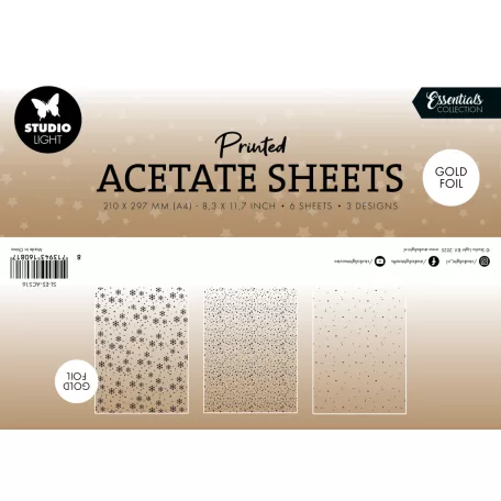 Acetát lap A4 Studio Light Snowflakes Gold Christmas Acetate Sheet (6 ív)