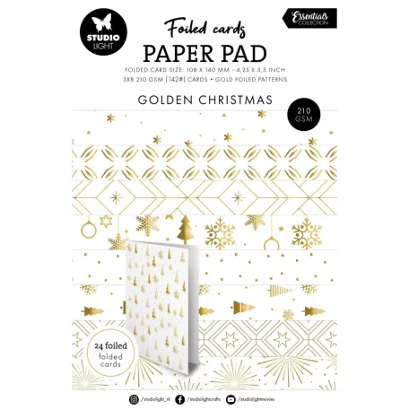 Papírkészlet Studio Light Golden Christmas Essentials Foiled Cards Paper Pad (24 lap)