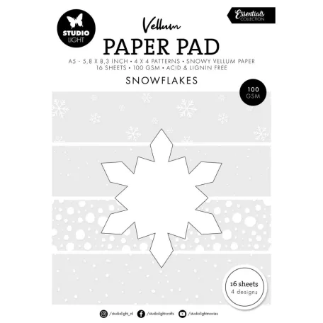 Vellum papírkészlet Studio Light Snowflakes Essentials Vellum Paper Pad (24 lap)