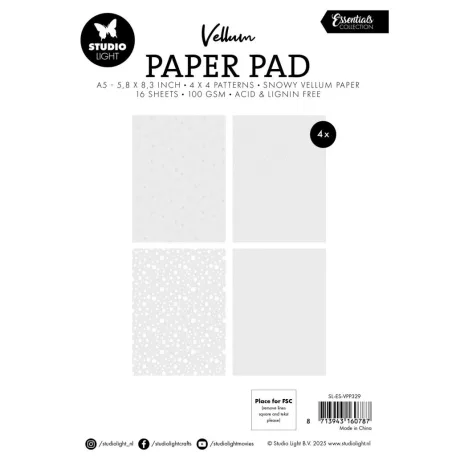 Vellum papírkészlet Studio Light Snowflakes Essentials Vellum Paper Pad (24 lap)