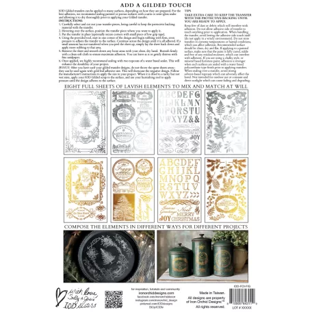 IOD FIGGY & FLOURISH Transzfer fólia 8"X12" (20x30 cm) IOD Gilded Transfer (8 ív) – New Winter 2025