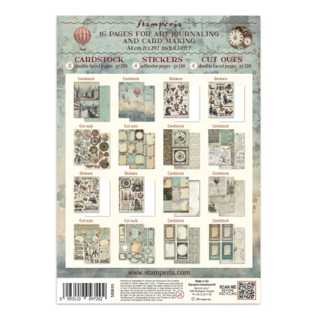 Stamperia Voyages Fantastiques  Junk Journal Stickers, Cut-Outs, Backgrounds (1 csomag)