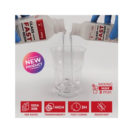 Átlátszó gyorsan kötő üveghatású epoxigyanta 260g - Reschimica Glass Fast Resin (1 csomag)