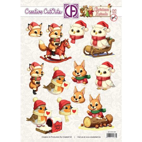 Kivágóív - perforált A4 - Christmas Animals 02 - Creative CutOuts (1 lap)