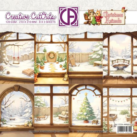 Papírkészlet 8" (20 cm) - Christmas Animals Winter Gardens - Creative CutOuts Paper Pack (24 lap)