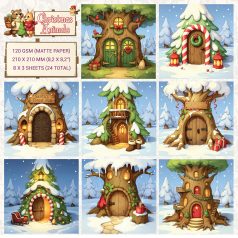   Papírkészlet 8" (20 cm) - Christmas Animals Tree houses - Creative CutOuts Paper Pack (24 lap)