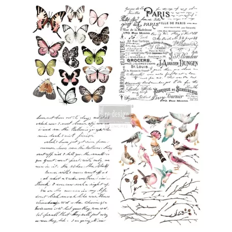 Re-Design with Prima Transzfer fólia 24"x35" (61x89 cm) - Parisian Butterflies  - Decor Transfers (1 csomag)