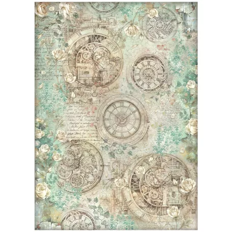 Stamperia Clocks and Roses Rízspapír 50x70 cm  Art Stories Big Rice Paper (1 ív)