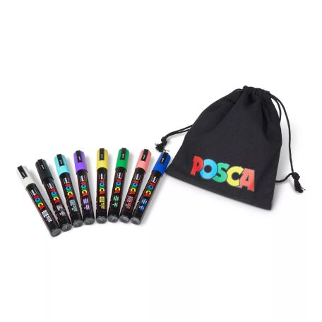 UNI POSCA dekormarker készlet 1,8–2,5 mm PC-5M pouch (8 db)