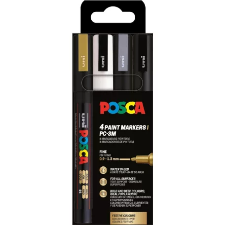 UNI POSCA dekormarker készlet 0.9 mm PC-3M Ünnepi színek (4 db)