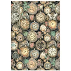  Stamperia Gardens of Time Rízspapír A4 Clock Pattern Rice Paper (1 ív)