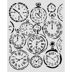   Stamperia Gardens of Time Vastag stencil 20x25cm Gardens of Time Thick Stencil 20x25cm Mixed Clocks (KSTD203) Thick Stencil  (1 db)