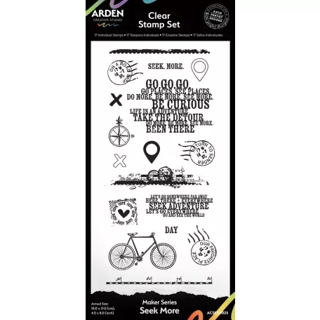 Arden Creative Studio Szilikonbélyegző 4"x8" (10x20cm) Maker Series Clear Stamp Set Seek More (1 csomag)