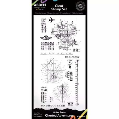 Arden Creative Studio Szilikonbélyegző 4"x8" (10x20cm) Maker Series Clear Stamp Set Charted Adventures (1 csomag)