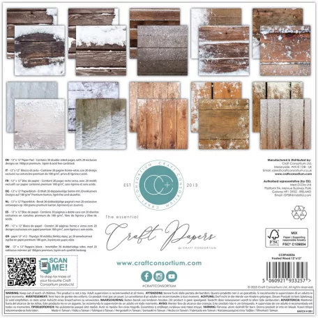 Craft Consortium Frosted Wood Scrapbook papírkészlet Essential Craft Papers 12" (30 cm) 30 lap