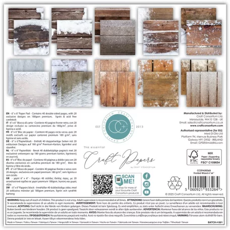 Craft Consortium Frosted Wood Scrapbook papírkészlet Essential Craft Papers 6" (15 cm) 40 lap