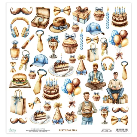 Mintay Papers Birthday Man Scrapbook papír 12" (30 cm) 1 ív