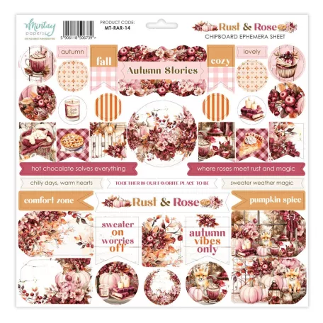 Mintay Papers Chipboard 12" (30 cm) - Chipboard Ephemera Sheet - Rust & Rose (1 ív)