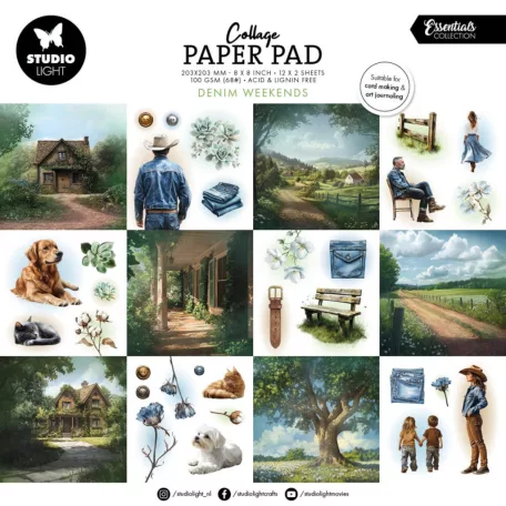 Studio Light Kollázs papírkészlet 8"(20 cm) Denim Weekends Collage Paper Pad (24 lap)