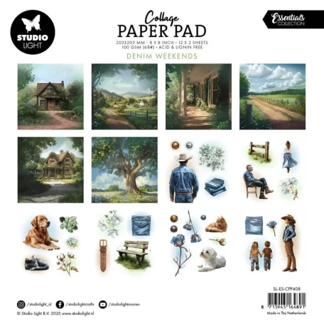 Studio Light Kollázs papírkészlet 8"(20 cm) Denim Weekends Collage Paper Pad (24 lap)