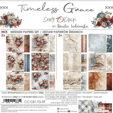 Craft O'Clock Scrapbook papírkészlet 8" (20 cm) Timeless Grace Mix Paper Set (24 ív)