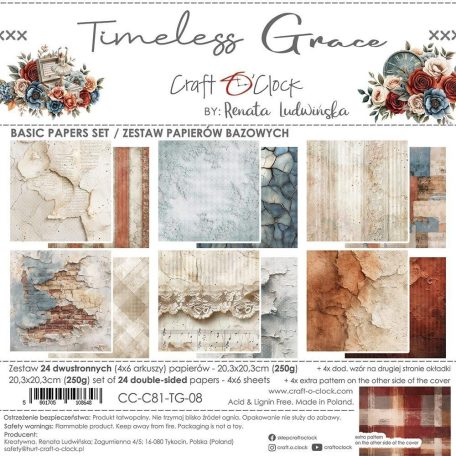 Craft O'Clock Scrapbook papírkészlet 8" (20 cm) Timeless Grace Basic Paper Set (24 ív)