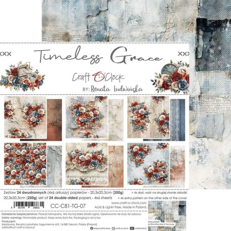 Craft O'Clock Scrapbook papírkészlet 8" (20 cm) Timeless Grace Paper Collection Set (24 ív)