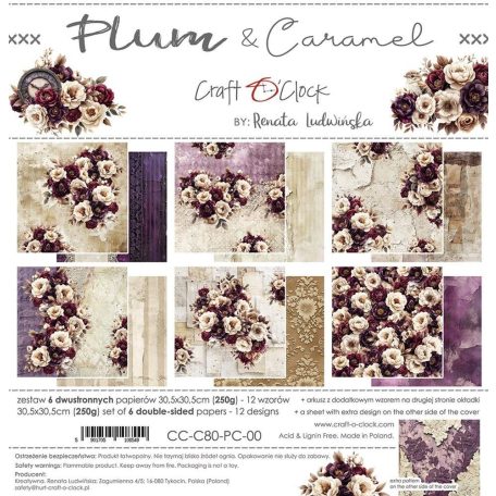Craft O'Clock Scrapbook papírkészlet 12" (30 cm) Plum And Caramel Paper Collection Set (6 ív)