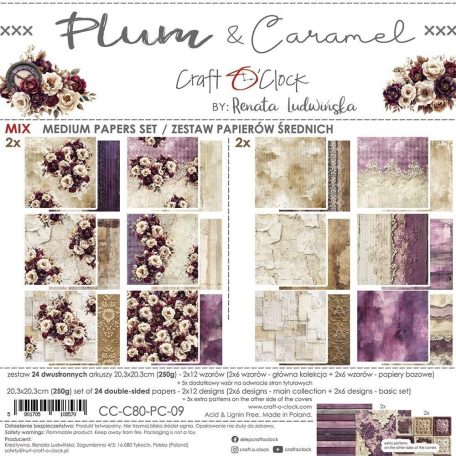 Craft O'Clock Scrapbook papírkészlet 8" (20 cm) Plum And Caramel Mix Paper Set (24 ív)