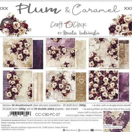Craft O'Clock Scrapbook papírkészlet 8" (20 cm) Plum And Caramel Paper Collection Set (24 ív)