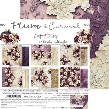 Craft O'Clock Scrapbook papírkészlet 8" (20 cm) Plum And Caramel Paper Collection Set (24 ív)