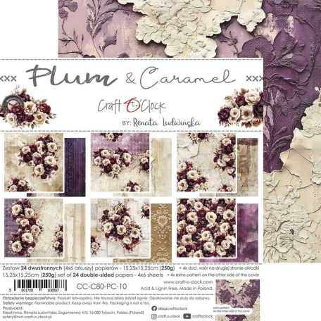 Craft O'Clock Scrapbook papírkészlet 6" (15 cm) Plum And Caramel Paper Collection Set (24 ív)