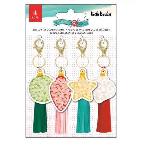 American Crafts Díszítőelem Vicki Boutin Peppermint Kisses  Charms Tassels with Shaker (1 csomag)