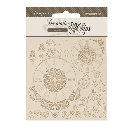 Stamperia Quiet Days Chipboard 14x14 cm Clock & Swirls Decorative Chips (1 ív)