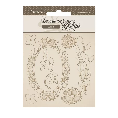 Stamperia Quiet Days Chipboard 14x14 cm Frame with Flowers Decorative Chips (1 ív)