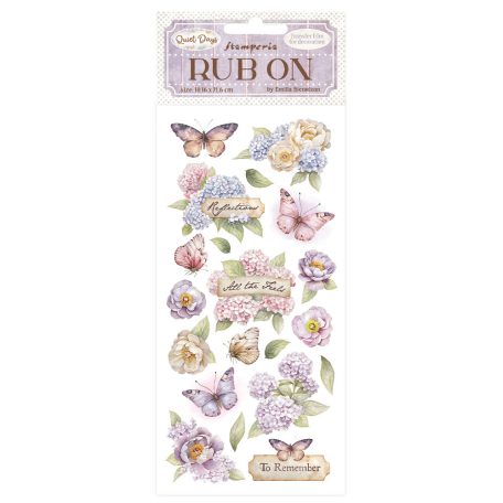 Stamperia Quiet Days Kaparós matrica  Hydrangea and Butterfly Rub-On (1 ív)