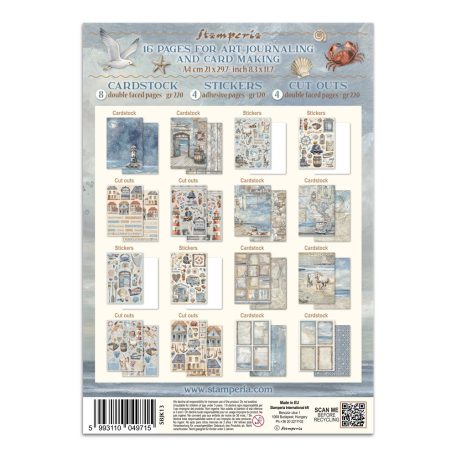 Stamperia Silent Sea  Junk Journal Stickers, Cut-Outs, Backgrounds (1 csomag)