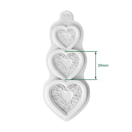 Ornate Heart Trio Szilikon öntőforma Katy Sue Designs Silicon Mould (1 db)