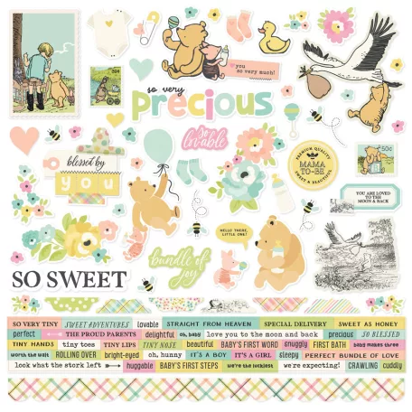 Simple Stories Matrica 12" (30 cm) Say Cheese Classic Pooh Baby Cardstock Stickers (1 ív)