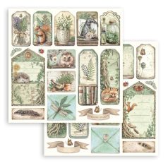   Stamperia Herbarium Silvae Scrapbook papír 12" (30 cm) Tags and Letters Paper Sheets (1 ív)