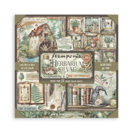 Stamperia Herbarium Silvae Papírkészlet 12" (30 cm) Single Face Maxi Paper Pack (22 ív)