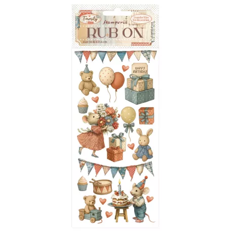Stamperia Family Kaparós matrica  Party Rub-On (1 ív)