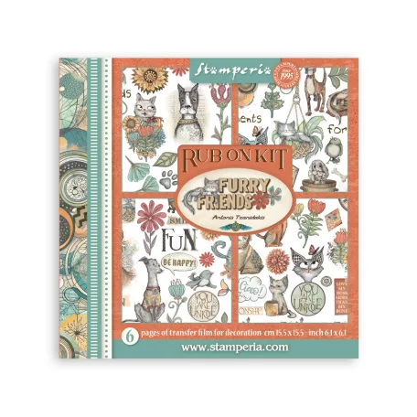 Stamperia Furry Friends Kaparós matrica készlet  Assortment Rub-On (6 ív)