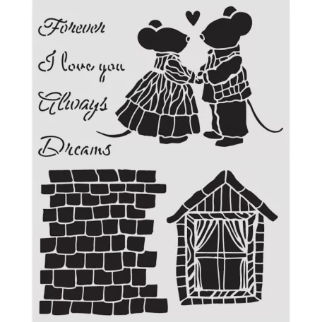 Stamperia Family Vastag stencil 20x25cm House and Mice Thick Stencil  (1 db)