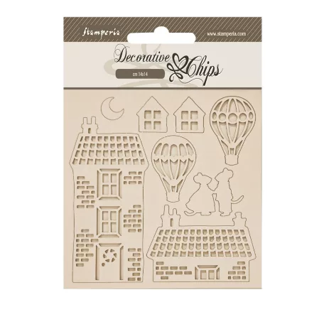 Stamperia Family Chipboard 14x14 cm House and Balloons Decorative Chips (1 ív)