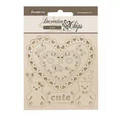   Stamperia Baby Chipboard 14x14 cm Heart and Bears Decorative Chips (1 ív)