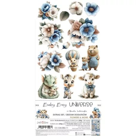 Craft O'Clock Kivágóív Baby Boy Universe Flowers & More Extras to Cut Set (18 ív)