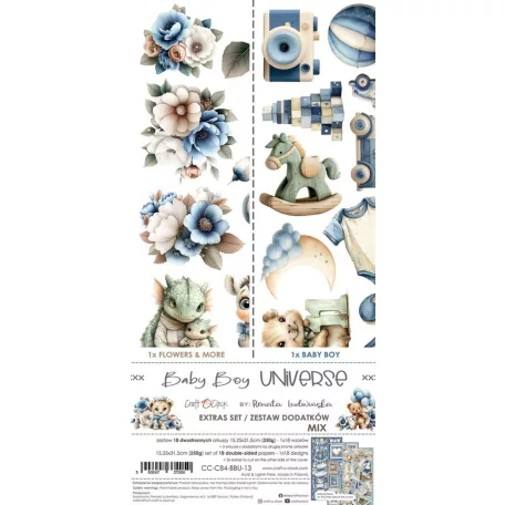 Craft O'Clock Kivágóív Baby Boy Universe Mix Extras to Cut Set (18 ív)