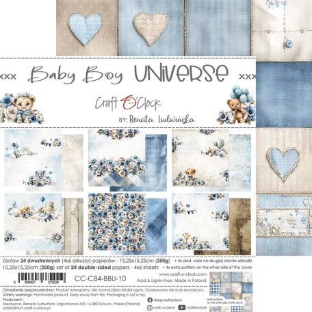 Craft O'Clock Scrapbook papírkészlet 12" (30 cm) Baby Boy Universe Paper Collection Set (6 ív)